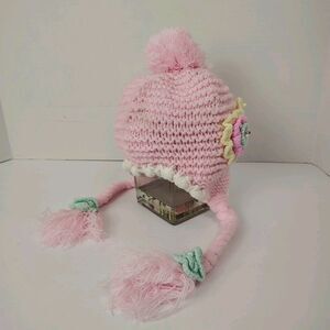 Handmade Crochet Pastel Beanie Winter Hat Child / Small Adult Tassels Flowers #7